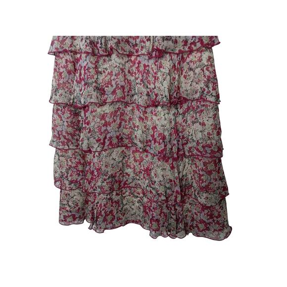 Anna Sui Size 4 Silk Pink Floral Sleeveless Tiered Ruffle Dress Boho Party” - Picture 4 of 13